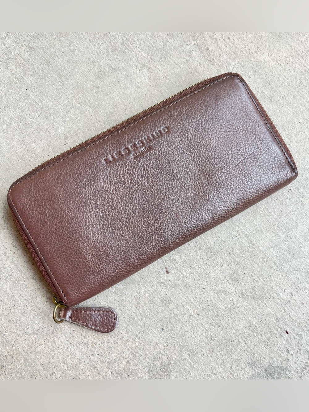 Liebeskind brown leather zip around wallet